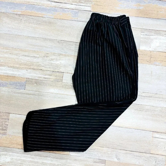 LUNA  MOON Striped black pants with elastic waistband - Picture 1 of 9